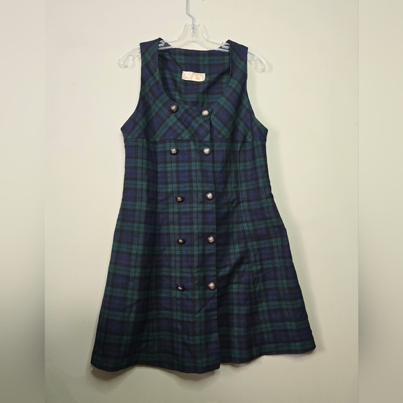 Green And Blue Plaid Pinafore Dress - Picture 2 of 12